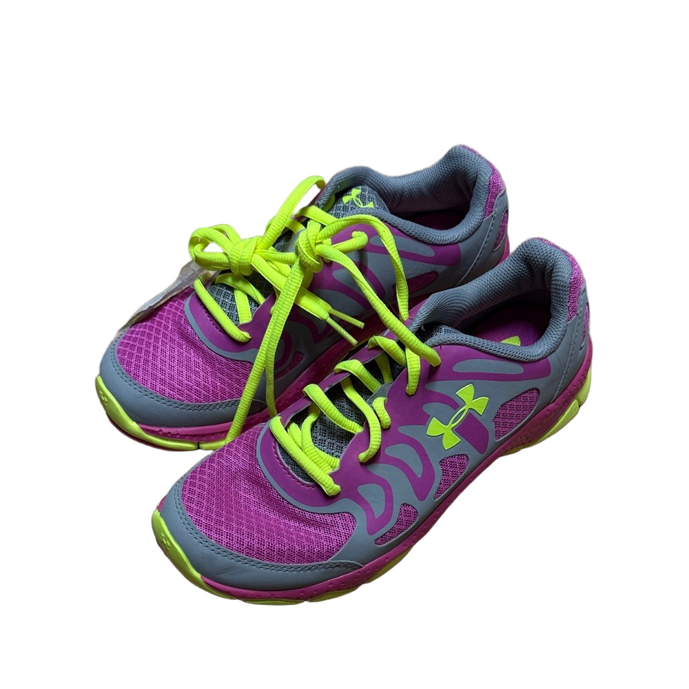 NWT Under Armour Girls 5.5Y Pink Neon Yellow Running Shoes Athletic Sneakers